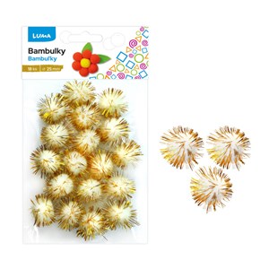 Obrázek Bambulky metalické 25 mm - bílo-zlaté / 18 ks